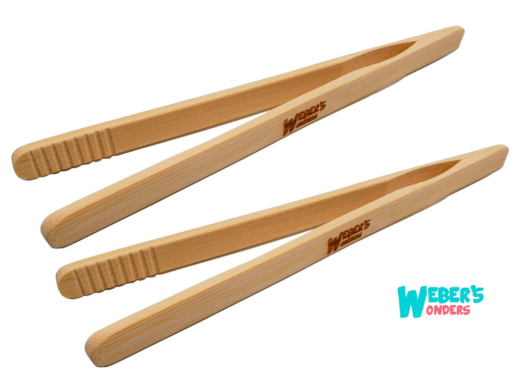 Bamboo Toast Tongs 8-Inch - Reusable Cooking Tongs