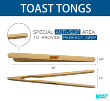 Load image into Gallery viewer, Bamboo Toast Tongs 8-Inch - Reusable Cooking Tongs

