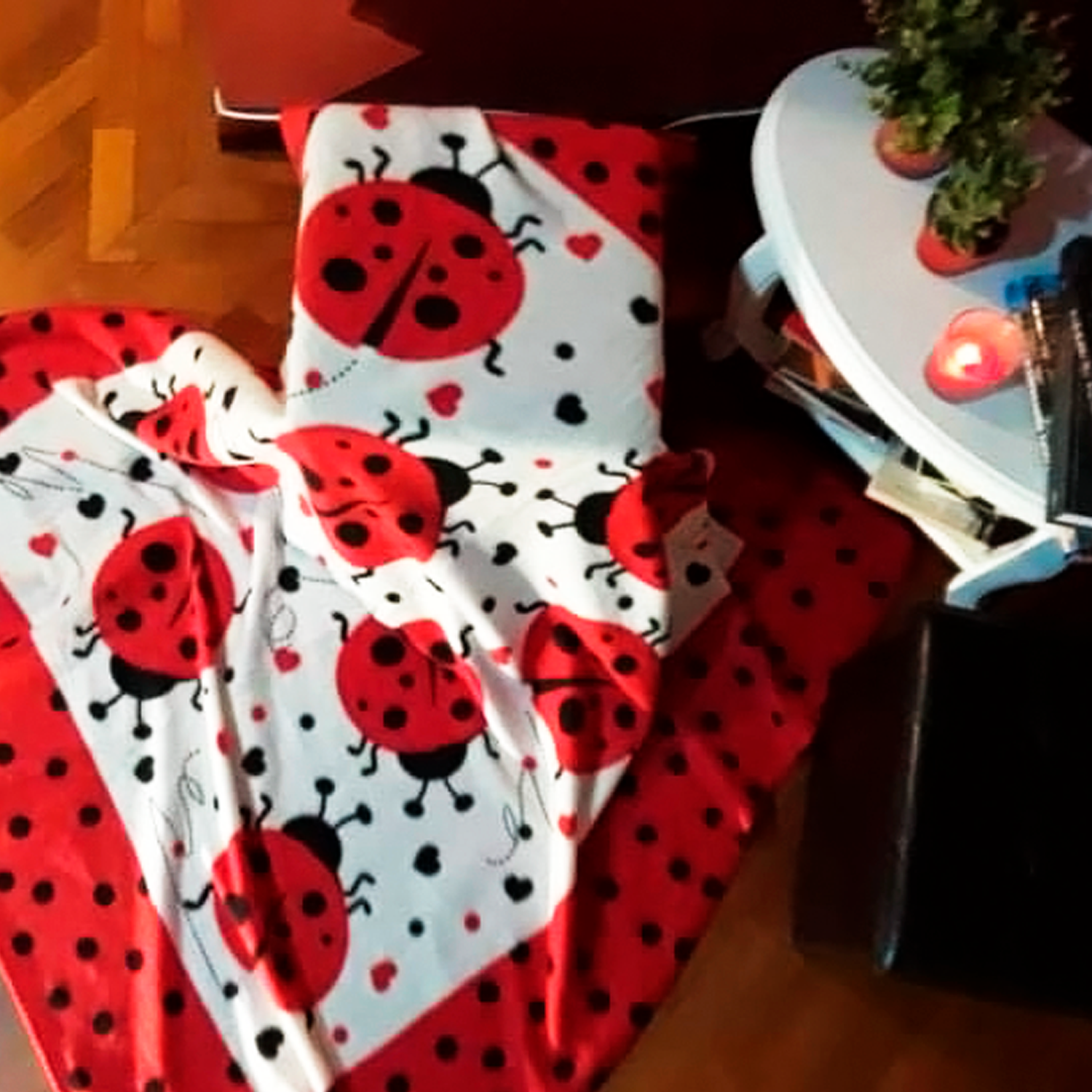 Ladybug Fleece Throw Blanket Cozy Bed Cover for Kids